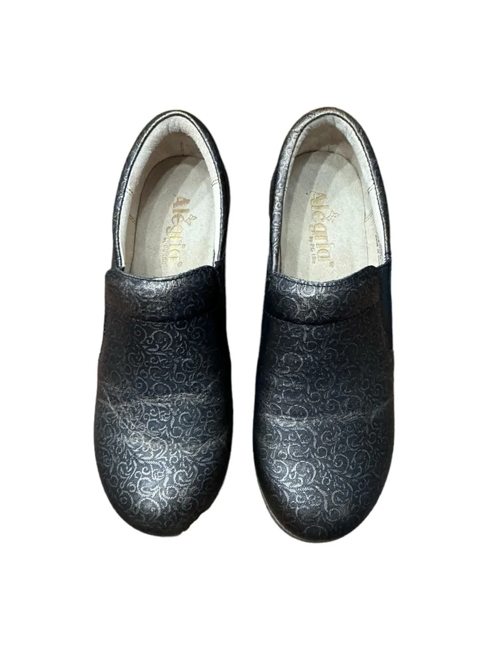 Alegria Eryn Bronze Leather Swirl Heeled Clogs Shoes Women’s Size 7.5 EU 38